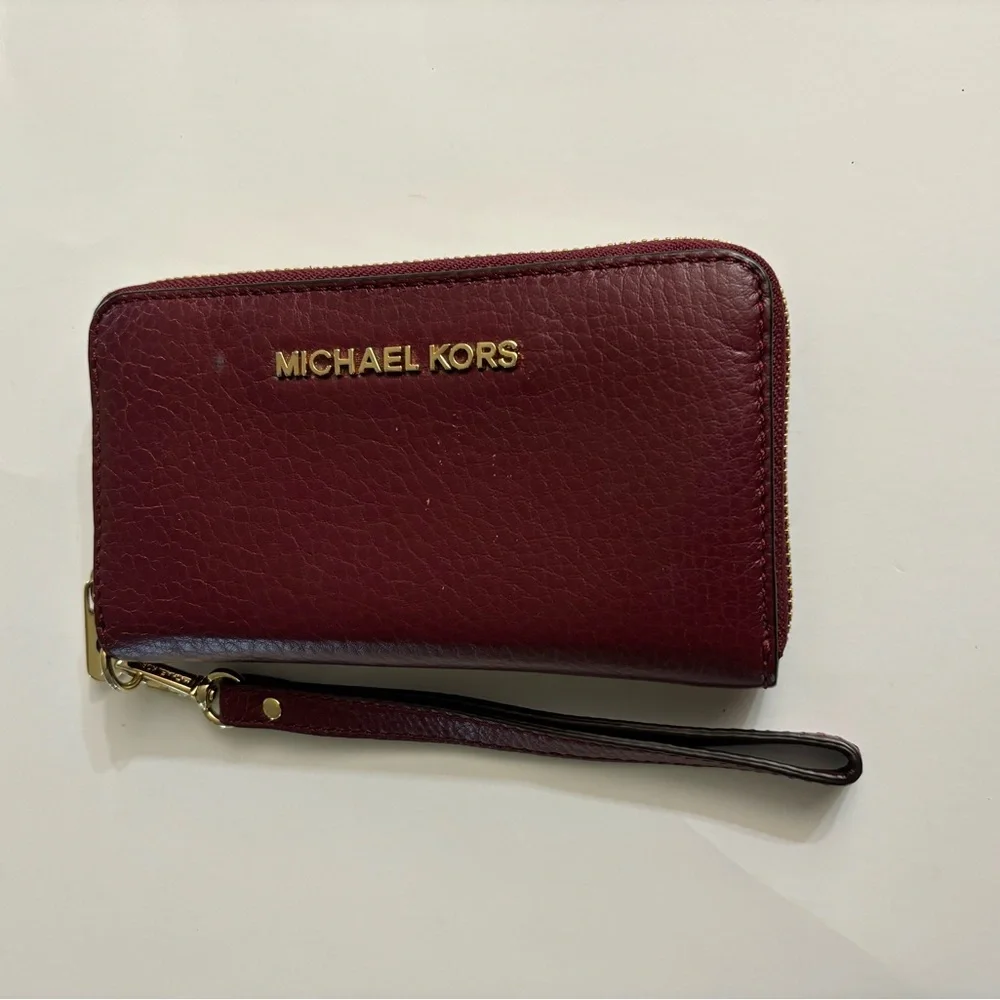 Michael Kors Burgundy Leather Zip-Around Wristlet/Wallet